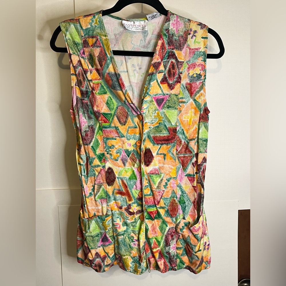 Passports of Pier 1 Imports Women’s (VTG L, Fits S) Long Multicolored Rayon Vest